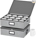 homyfort Coffee Mug Storage Box with Dividers, Durable China Storage Containers for Coffee Mugs, Tea Cups Storage Organizer with Lid, Handles, Label Window, Holds 24 Mugs, Hard Shell and Stackable