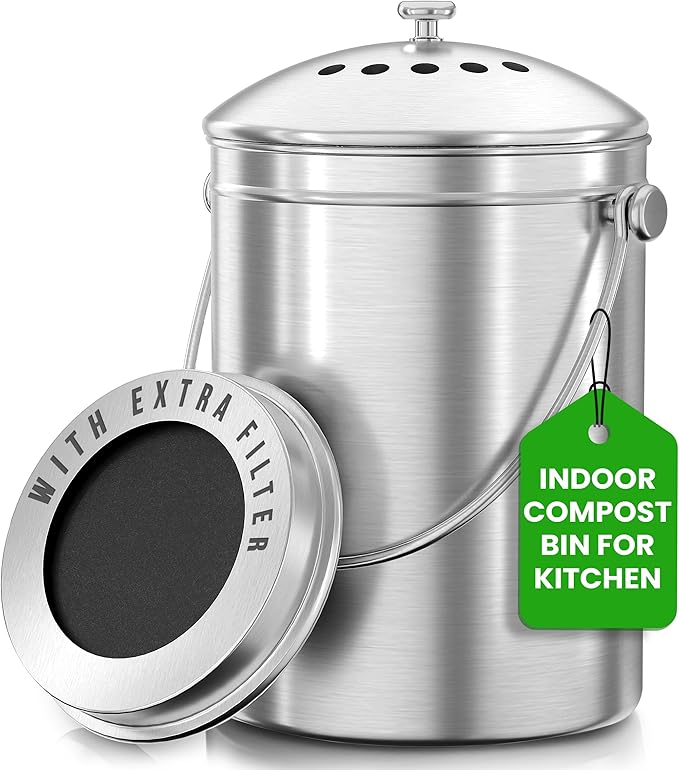 Utopia Kitchen Countertop Compost Bin 1.3 Gallon, Stainless Steel