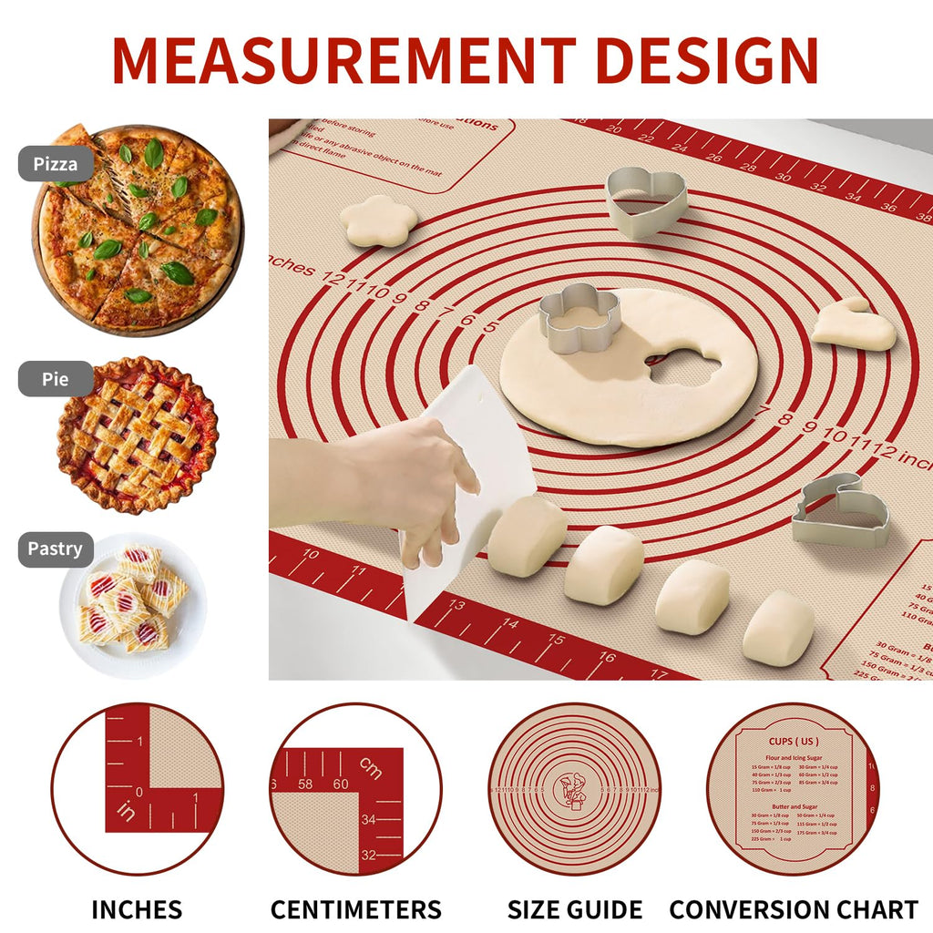 Non Stick Silicone Pastry Mat, Dough Mat for Rolling, Food-grade Reusable Baking Mat Fondant Mat Nonslip Kitchen Mat for Counter Oven Mat for Making Cookies Macarons Bread Pizza