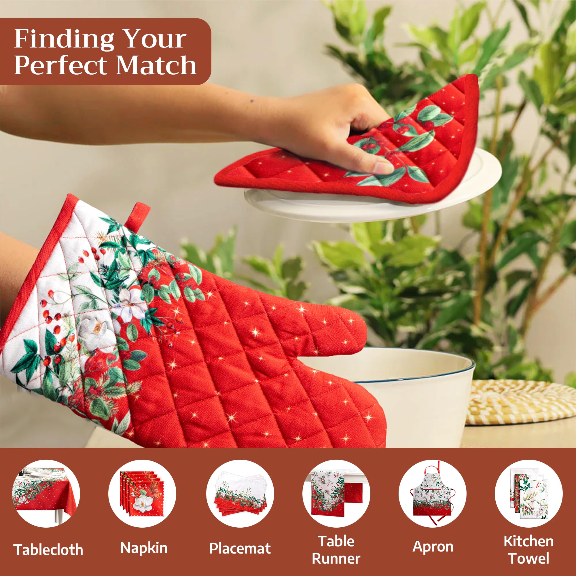 Maison d' Hermine 100% Cotton Oven Mitt & Pot Holder Set (7.5"x13" & 8"x8")