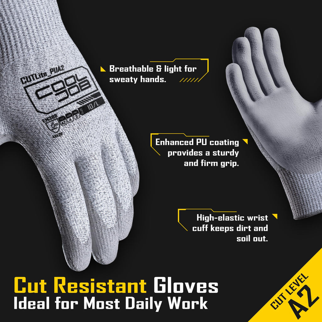 COOLJOB 12 Pairs A2 PU Cut Resistant Safety Work Gloves with Grip, XL
