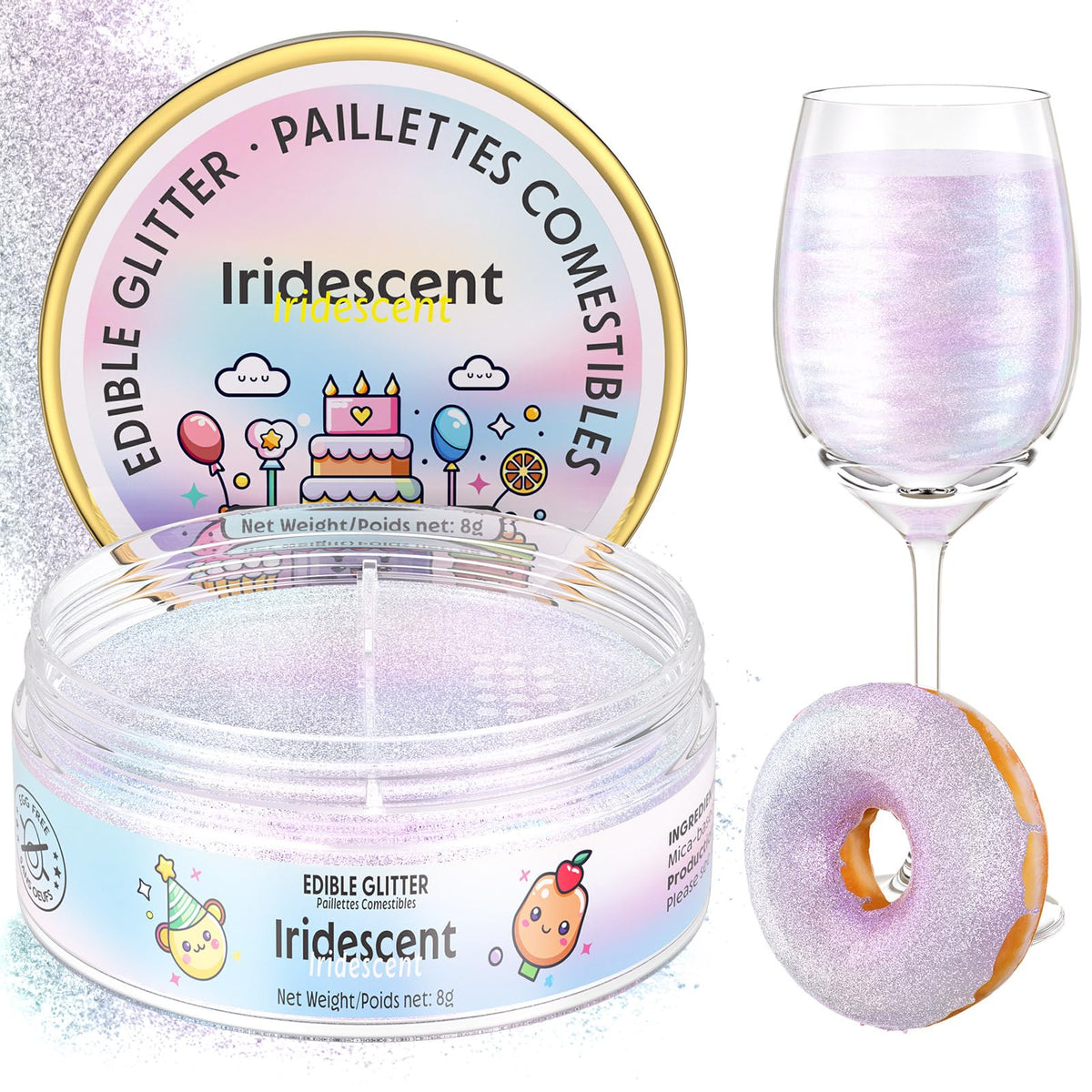 Nomeca Edible Glitter for Drinks Cakes, 8 grams Food Grade Luster Dust Sprinkles Glitter for Cake Decorations, DIY Cocktails, Beverages & Cake Decorating, Dessert Cake Topper (11-Fruit Green)