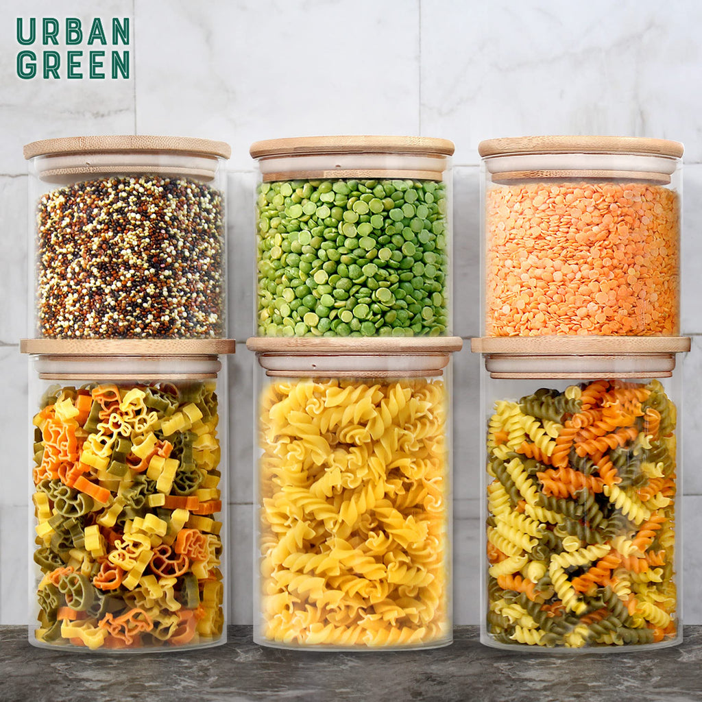 Urban Green Glass Jars with Airtight Lids, Airtight Glass Canisters with Locking Lids, (Bamboo-20oz-30oz)