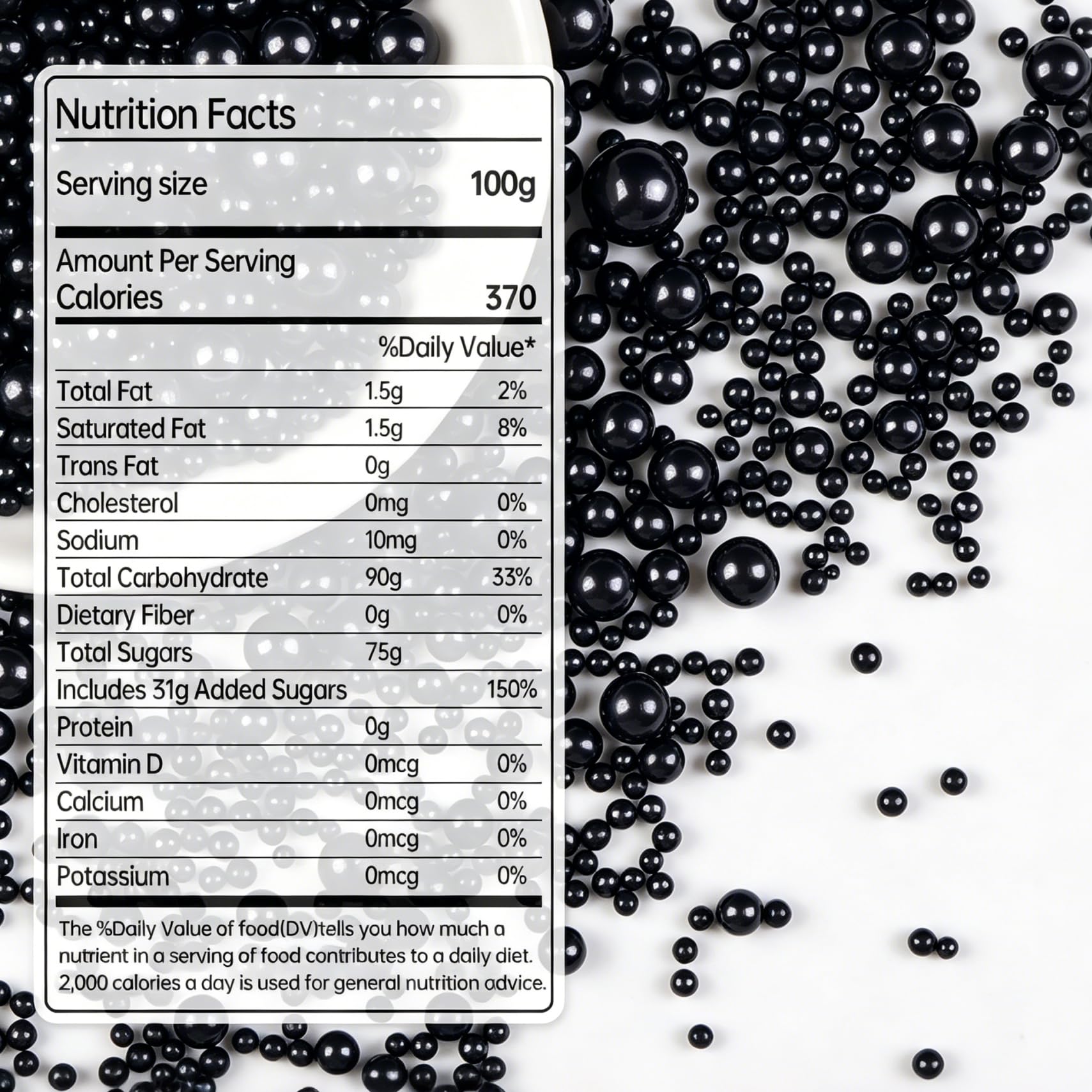 Edible Black Pearl Sprinkles for Cake Decorating, Black Pearl Sugar Sprinkles, 150g/5.29oz, Baking Cake Decorations, Food Grade Toppers, Cupcakes, Cookies, Birthday, Wedding Party Holiday Supplies