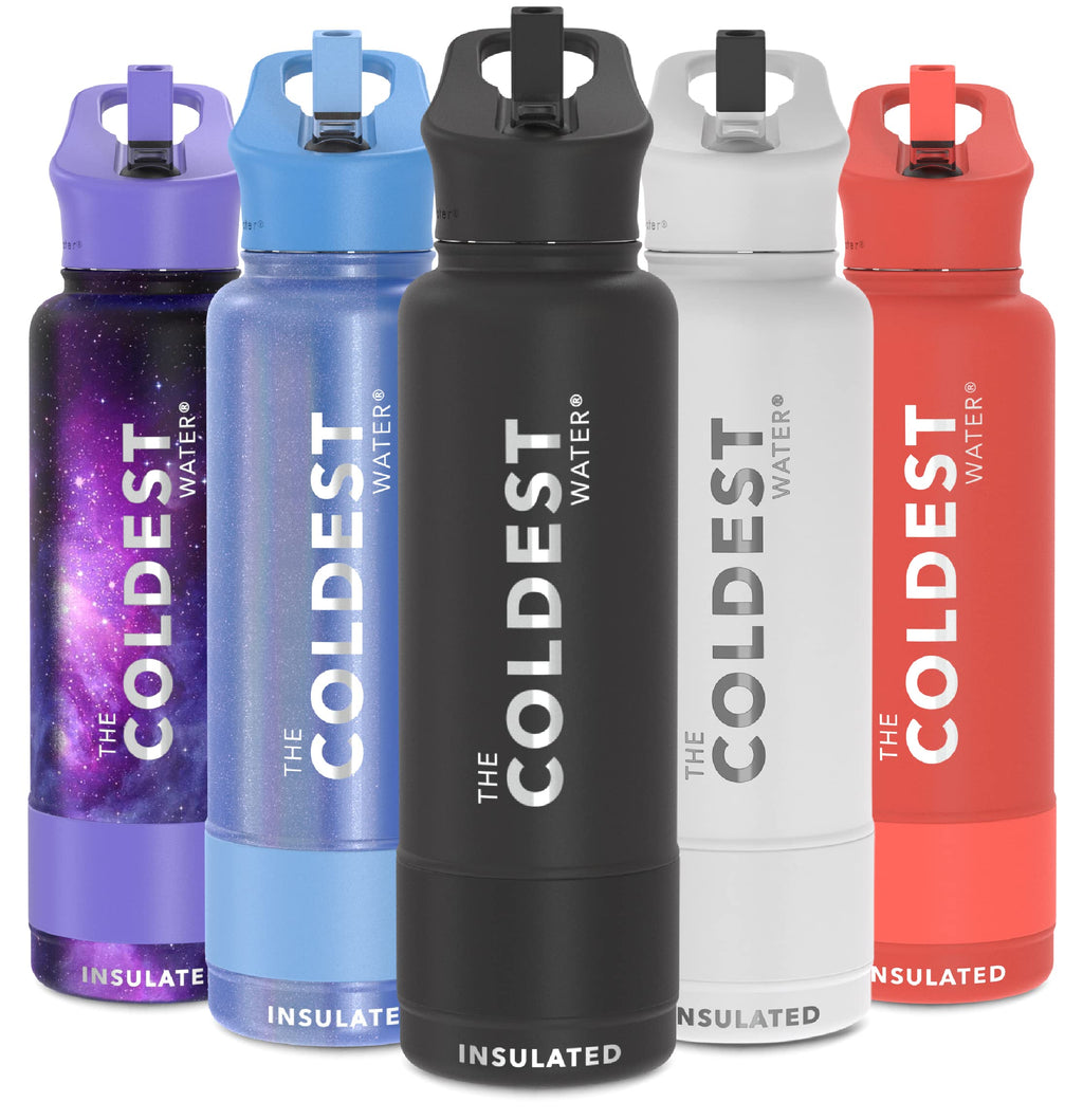 Coldest Insulated Water Bottle with Straw Lid - Stainless Steel Metal Insulated Bottle for Men & Women (Stealth Black, 40 oz)