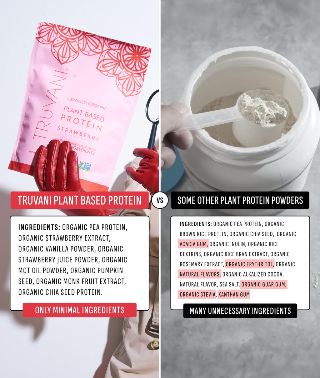Truvani Organic Plant Based Protein Powder | Strawberry | 10 Servings