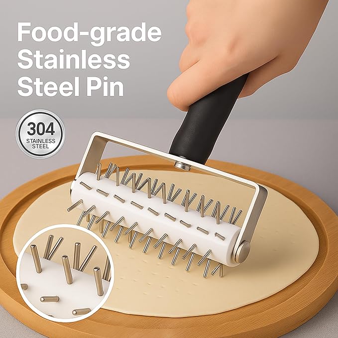 Pizza Dough Docker Roller Stainless Steel, Pin Puncher Dough Hole Maker, Docking Tool for Pizza Pie Cookie Pastry Bread