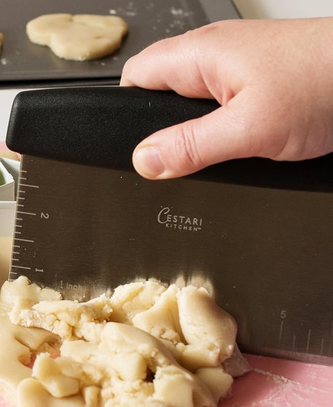 Dough Scraper Bench Knife: Professional Quality Heavy Duty Stainless Steel Bench Scraper, Chopper, Cutter - Perfect for Pastry, Nuts, Herbs, Chocolate, Pizza Dough, Soap, Bread Baking