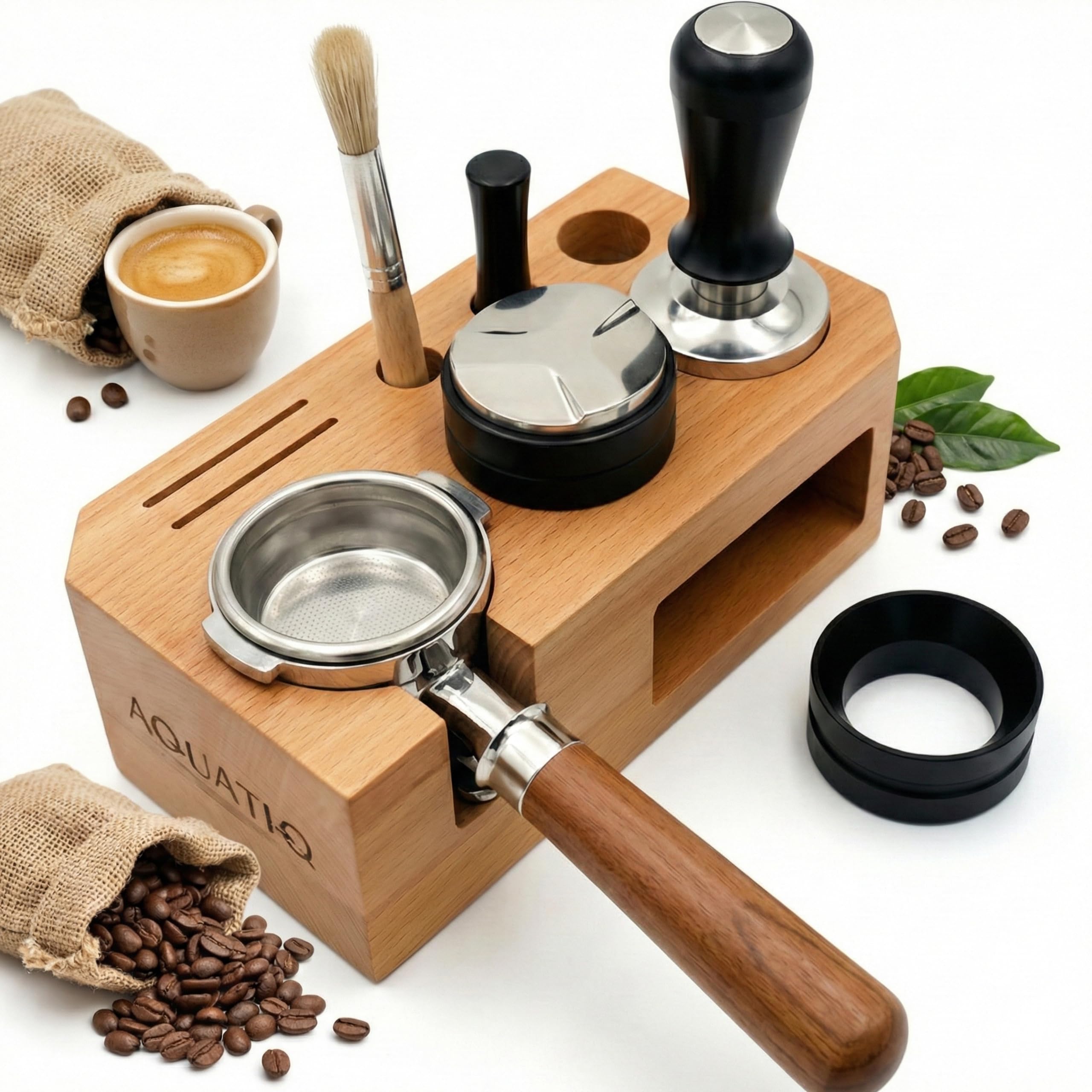 Tamping Station 54mm for Breville Espresso Machine Accessories – Portafilter Holder with Tamper, Distributor, Dosing Funnel, WDT Tool & Puck Screen Slots, Coffee Tamping
