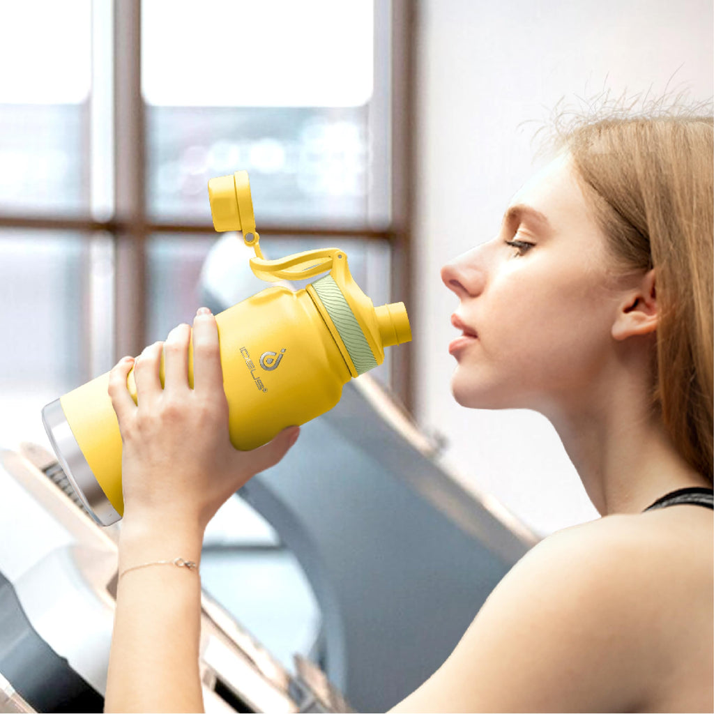 IDEUS 32oz Stainless Insulated Bottle with 2 Leak-Proof Lids, Bright Yellow