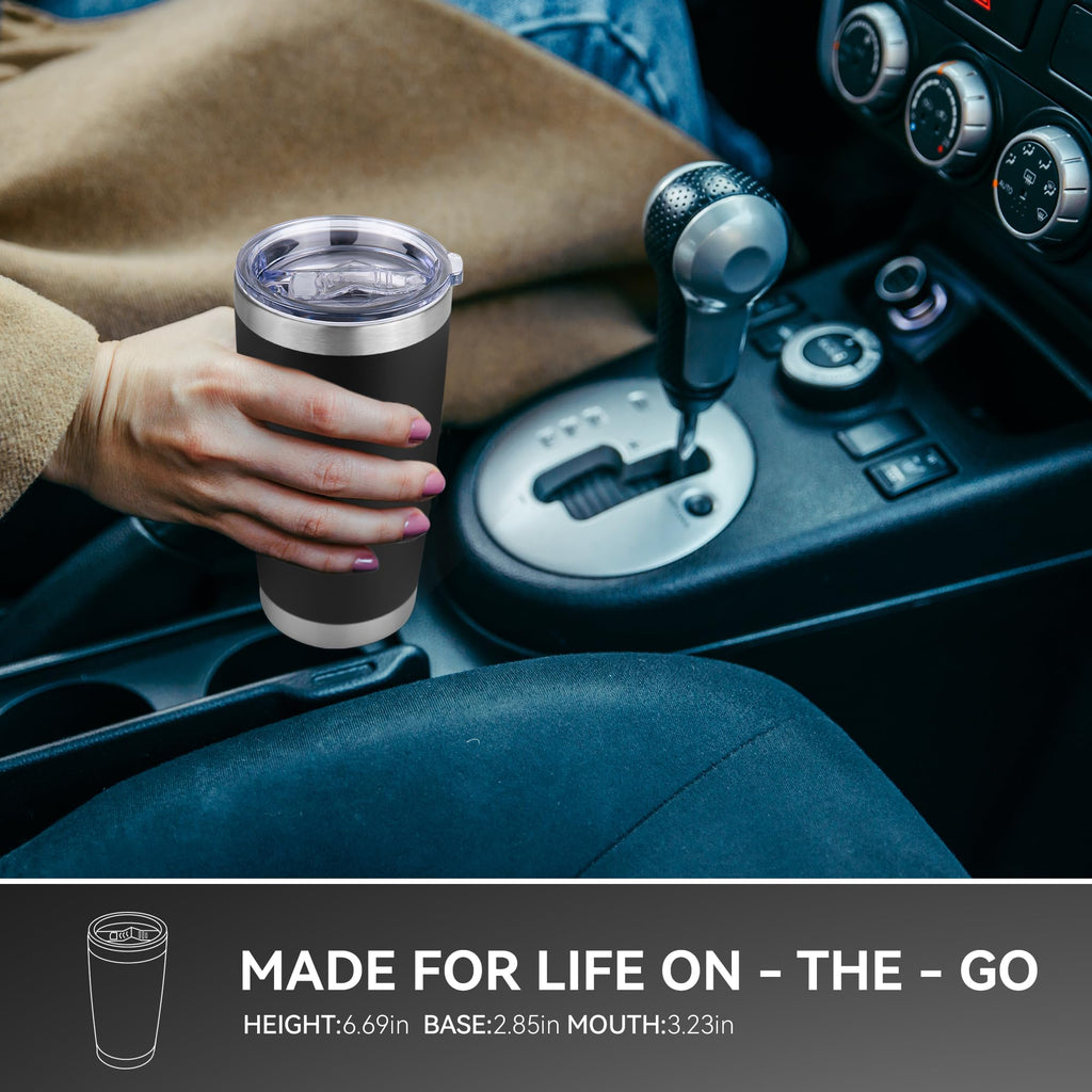 VQRRCKI 20 oz Tumbler Stainless Steel Tumblers Bulk with Lid Double Wall Insulated Coffee Tumbler Cups for Hot & Cold Drinks Powder Coated Travel Coffee Tumbler Mug Metal (Black, 6 pack)