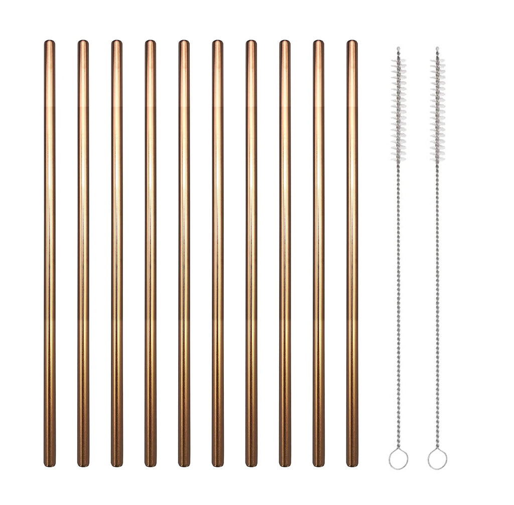 10 Pcs Stainless Steel Straws, Reusable Drinking Straws, Straight Metal Straw Sets with 2 Pcs Cleaning Brushes (8.5 Inch, Rose Gold)