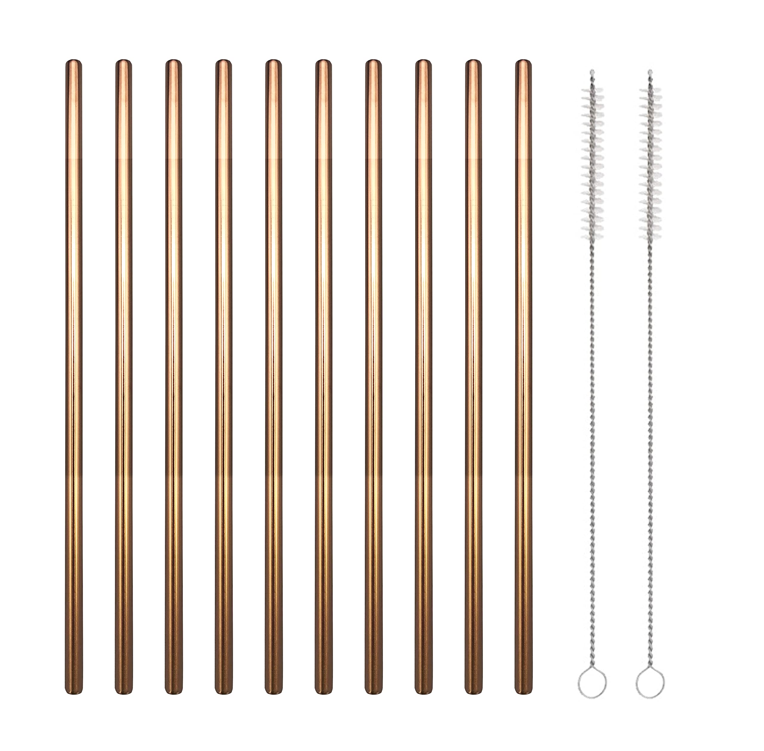 10 Pcs Stainless Steel Straws, Reusable Drinking Straws, Straight Metal Straw Sets with 2 Pcs Cleaning Brushes (8.5 Inch, Rose Gold)