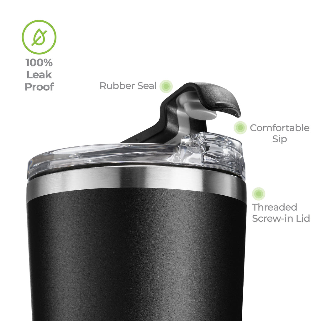 SIPX™ 22 oz Insulated Coffee Tumbler with Leakproof Lid – Stainless Steel, Vacuum Insulated – Keeps Drinks Hot or Cold for Hours – Cupholder Friendly Travel Mug – Black