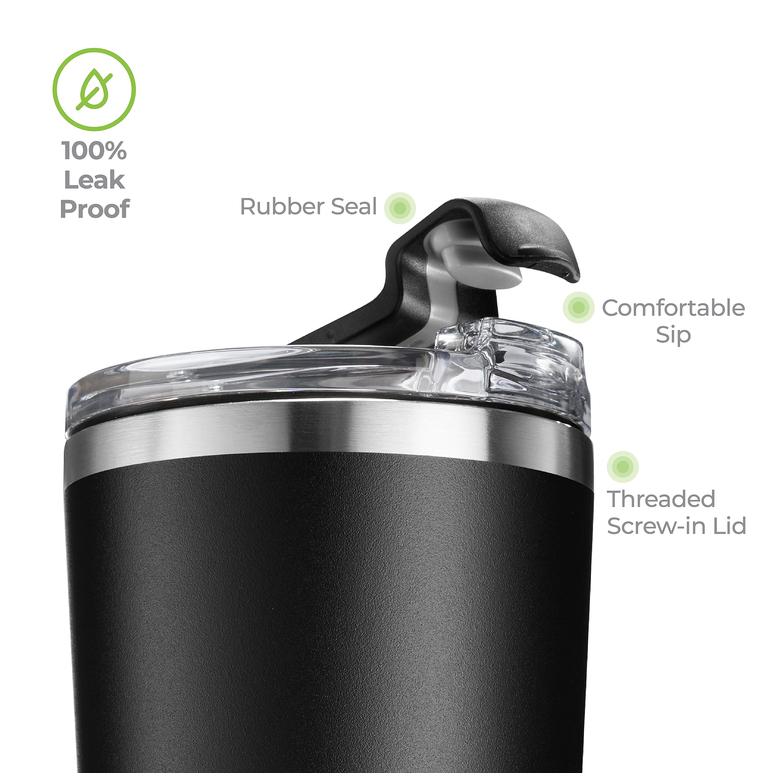 SIPX™ 16 oz Insulated Coffee Tumbler with Leakproof Lid – Stainless Steel, Vacuum Insulated – Keeps Drinks Hot or Cold for Hours – Cupholder Friendly Travel Mug – Black