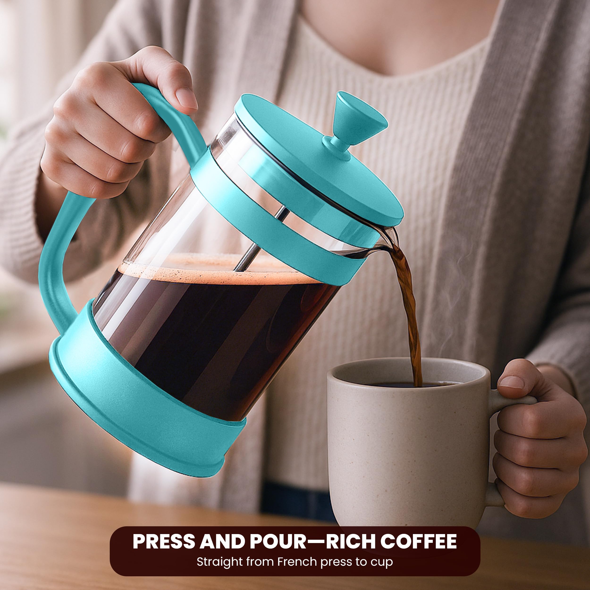 Utopia Kitchen Borosilicate Glass French Press Coffee Maker 34 Oz, Aqua