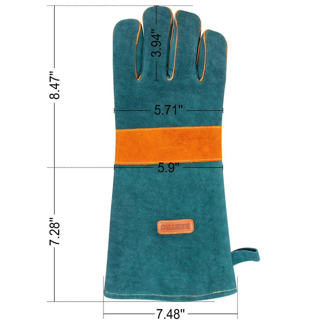BEETRO Welding Goves Heat resistant 932°F Split Leather 4 Layers Working Gloves Soft Cotton Lining Breathable 16 Inches Mitts for Oven/Grill/Fireplace/Furnace/Stove/Pot Holder/BBQ/Animal Handling