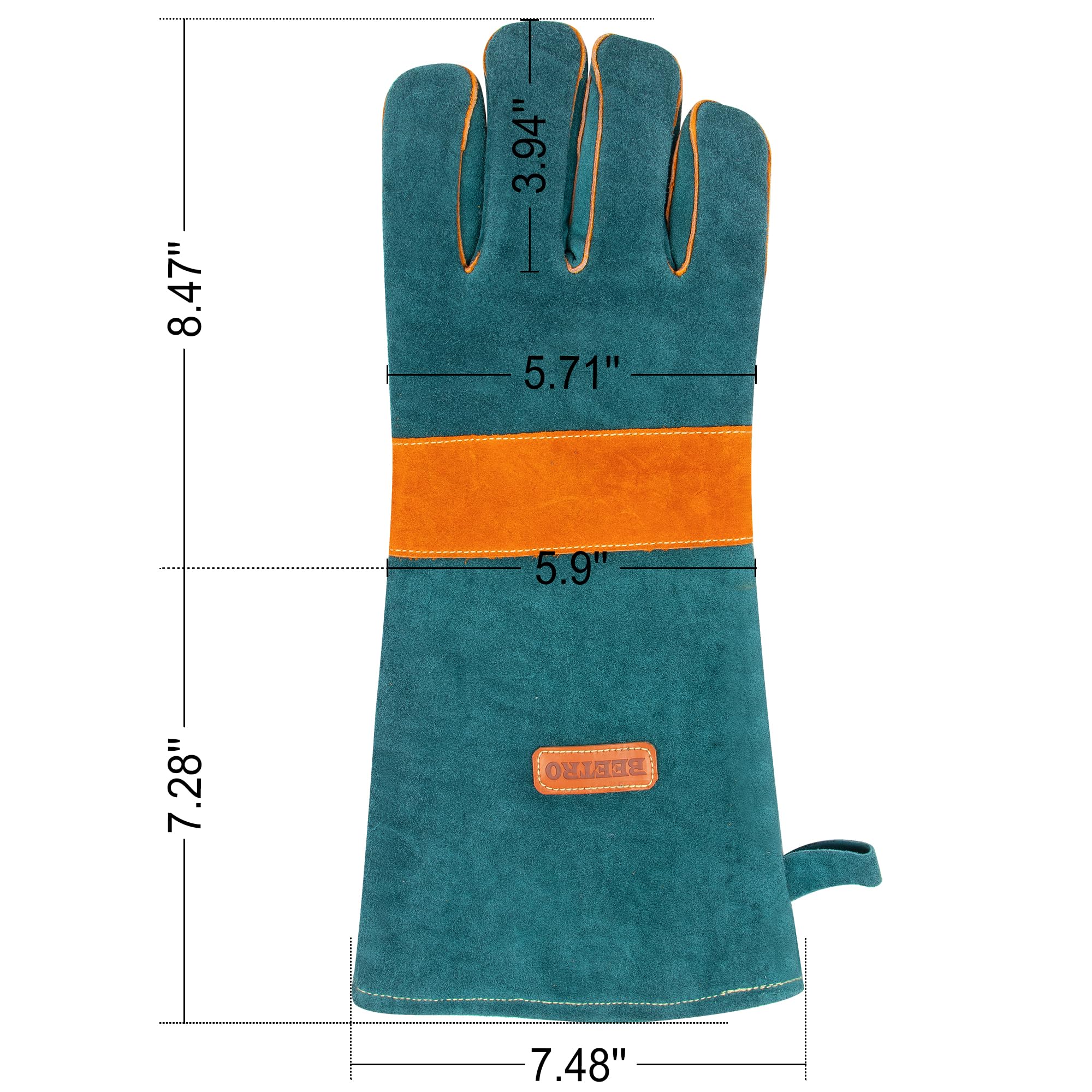 BEETRO Welding Goves Heat resistant 932°F Split Leather 4 Layers Working Gloves Soft Cotton Lining Breathable 16 Inches Mitts for Oven/Grill/Fireplace/Furnace/Stove/Pot Holder/BBQ/Animal Handling