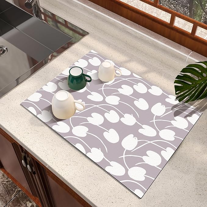 Artbloss Dish Drying Mat Absorbent Diatomite Tulip Coffee Mat, 16" x 24"