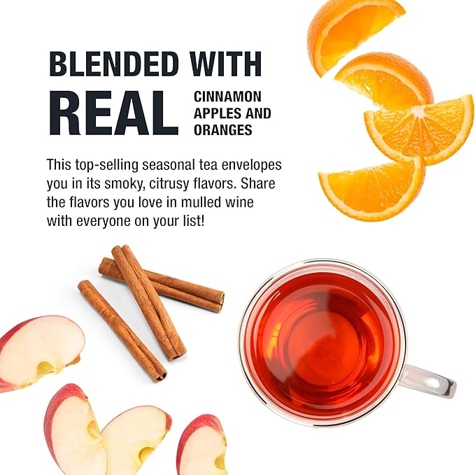 Tiesta Tea - Fireside Spice, Loose Leaf, Mulled Wine Herbal Tea, Premium Non-Caffeinated Holiday Blend, Make Hot or Iced, Brews Up to 25 Cups, 1.5 Ounce Resealable Pouch