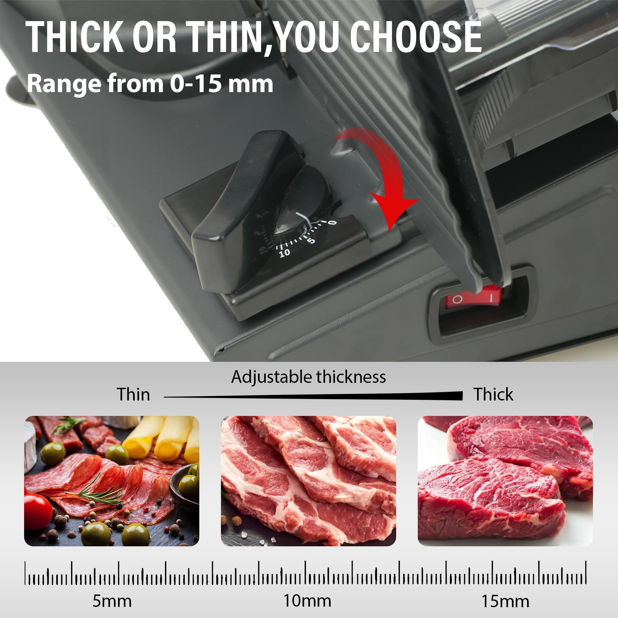 TOOGOOD Meat Slicer Machine for Home Use, Electric Deli Meat Slicer with 7.5" Removable Stainless Steel Blade, Adjustable Thickness Food Slicer for Slicing Frozen Meat,Hard Cheese, Ham and Deli, Black