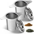 Extra Fine 18/8 Stainless Steel Tea Infuser Mesh Strainer with Large Capacity & Perfect Size Double Handles for Hanging on Teapots, Mugs, Cups to Steep Loose Leaf Tea and Coffee (2 Pack)