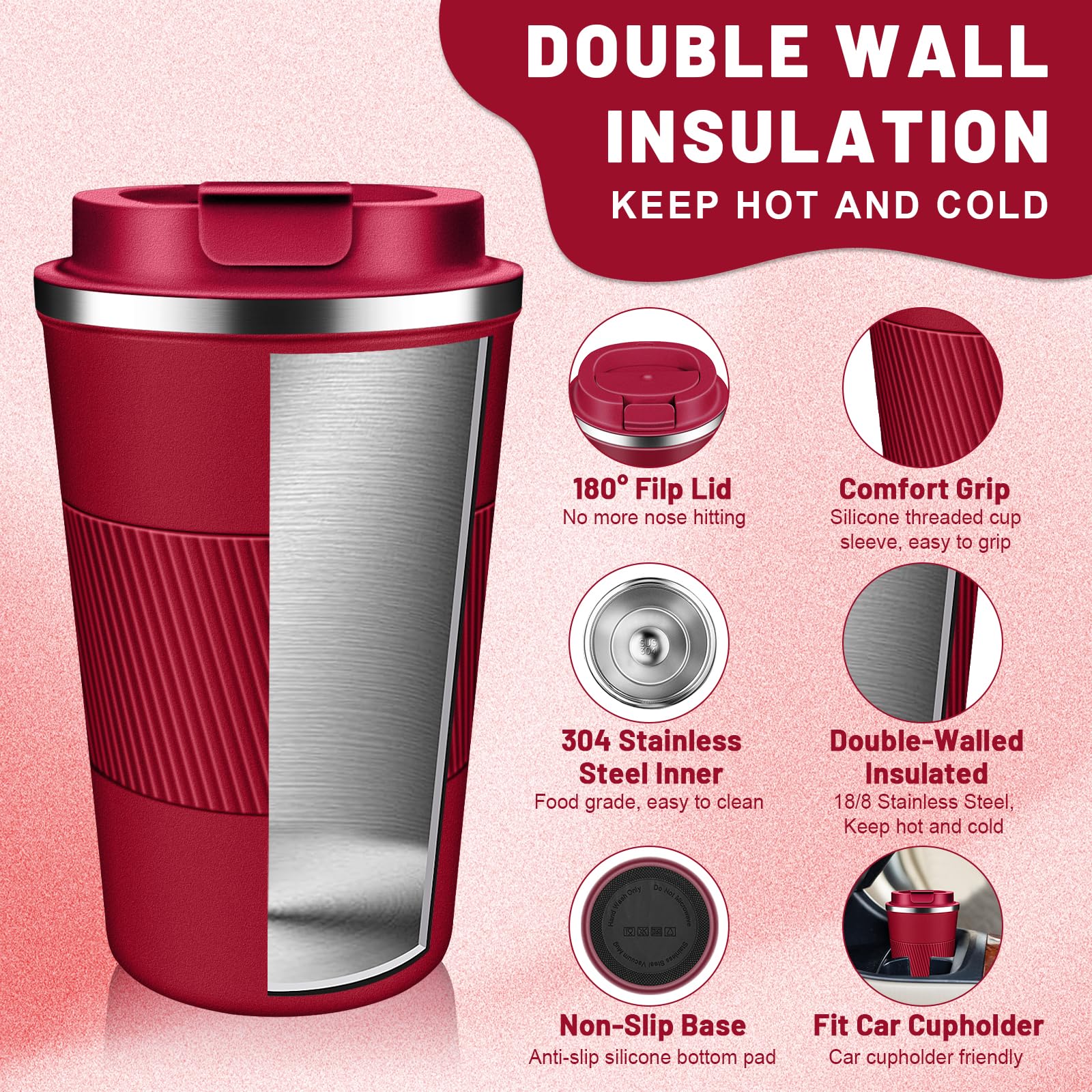 DUBUXW Insulated Coffee Tumblers with Flip Lid 12oz / 17oz, Stainless Steel Coffee Mug Leak Proof, Vacuum Insulated Coffee Mug Reusable Cup, Keeps Cold and Hot for Coffee Tea
