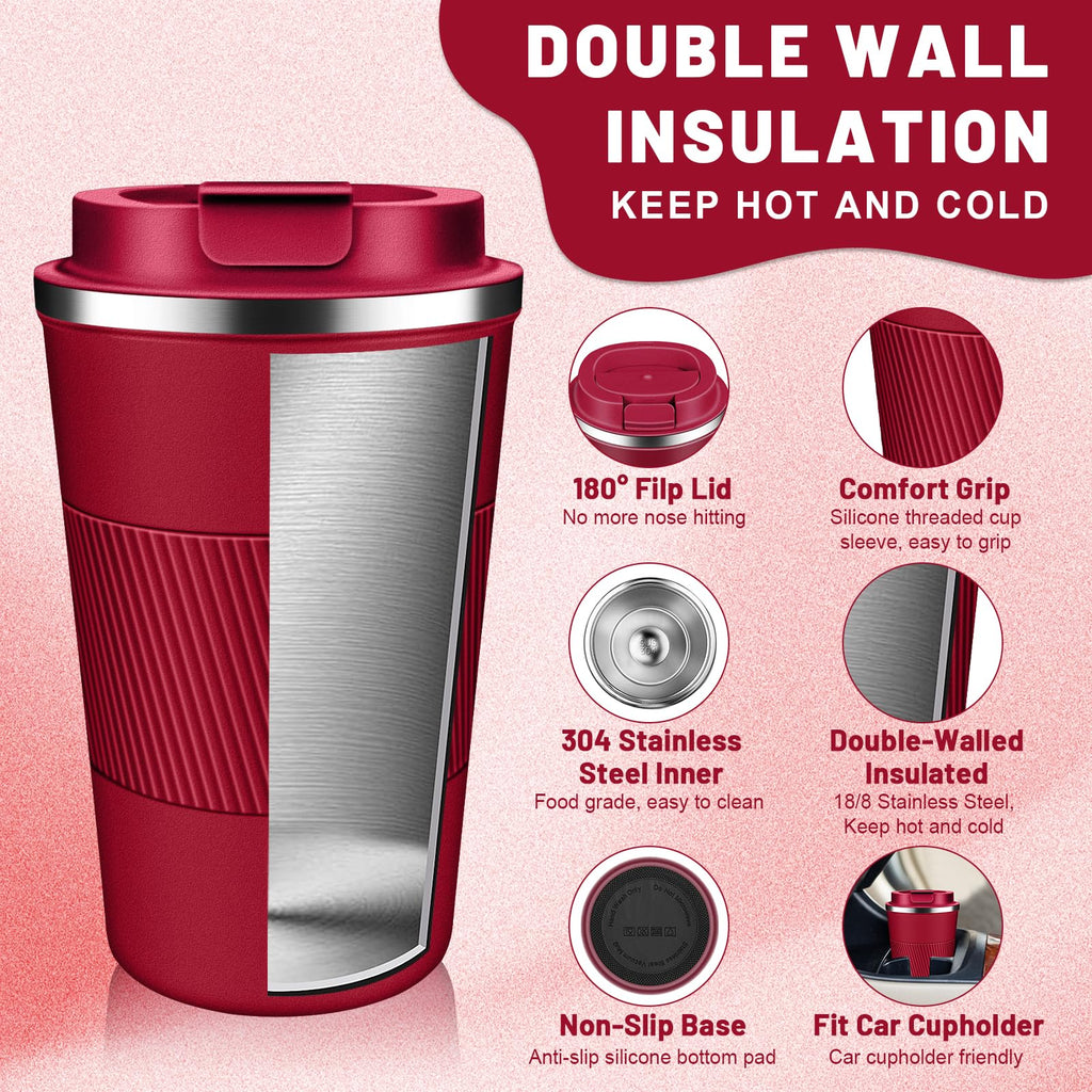 DUBUXW Insulated Coffee Tumblers with Flip Lid 12oz / 17oz, Stainless Steel Coffee Mug Leak Proof, Vacuum Insulated Coffee Mug Reusable Cup, Keeps Cold and Hot for Coffee Tea