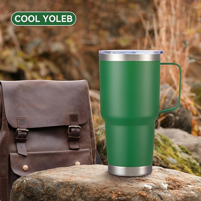 30 oz Tumbler with Handle and Lid, Stainless Steel Tumblers Bulk Double Wall Vacuum Insulated Travel Mug Leak Proof Cup Keep Drinks Cold and Hot Dark Green, 4 Pack