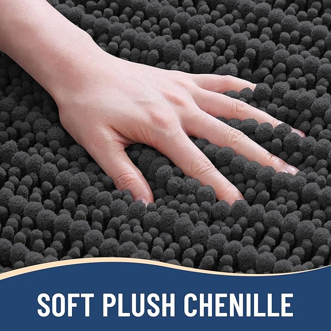 Arotive Luxury Chenille Bathroom Rug Mat, Extra Soft Thick Absorbent Shaggy Bath Rugs, Non-Slip Machine Wash Dry, Plush Bath Mats for Bathroom, Shower and Tub, 24x16, Dark Grey