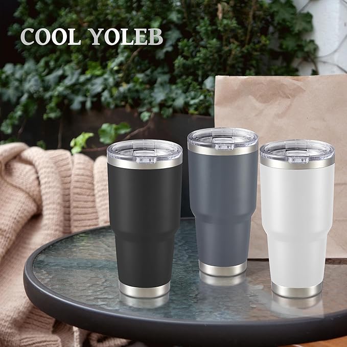 30 oz Tumbler with Lid Stainless Steel Tumblers Vacuum Insulated Cup Reusable Powder Coated Travel Mug Double Wall Leak Proof Portable Cups Keep Cold Drinks for 12 Hours, Gray, 1 Pack