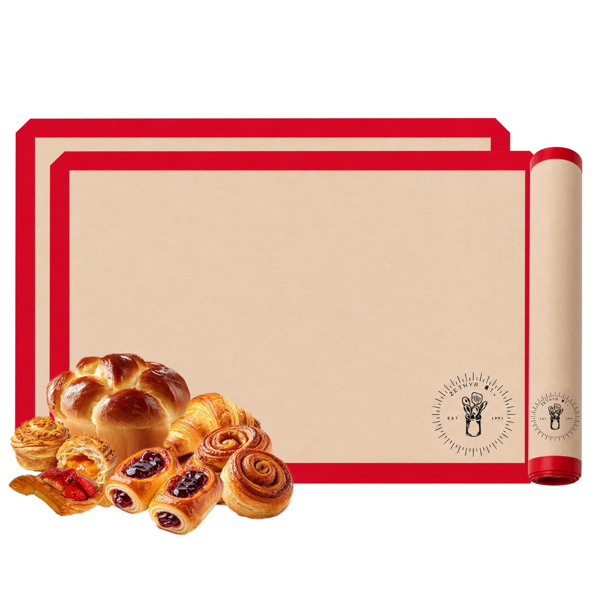 Silicone Baking Mats - 3/4 Size Baking Sheet Liners, Pack of 3, Red