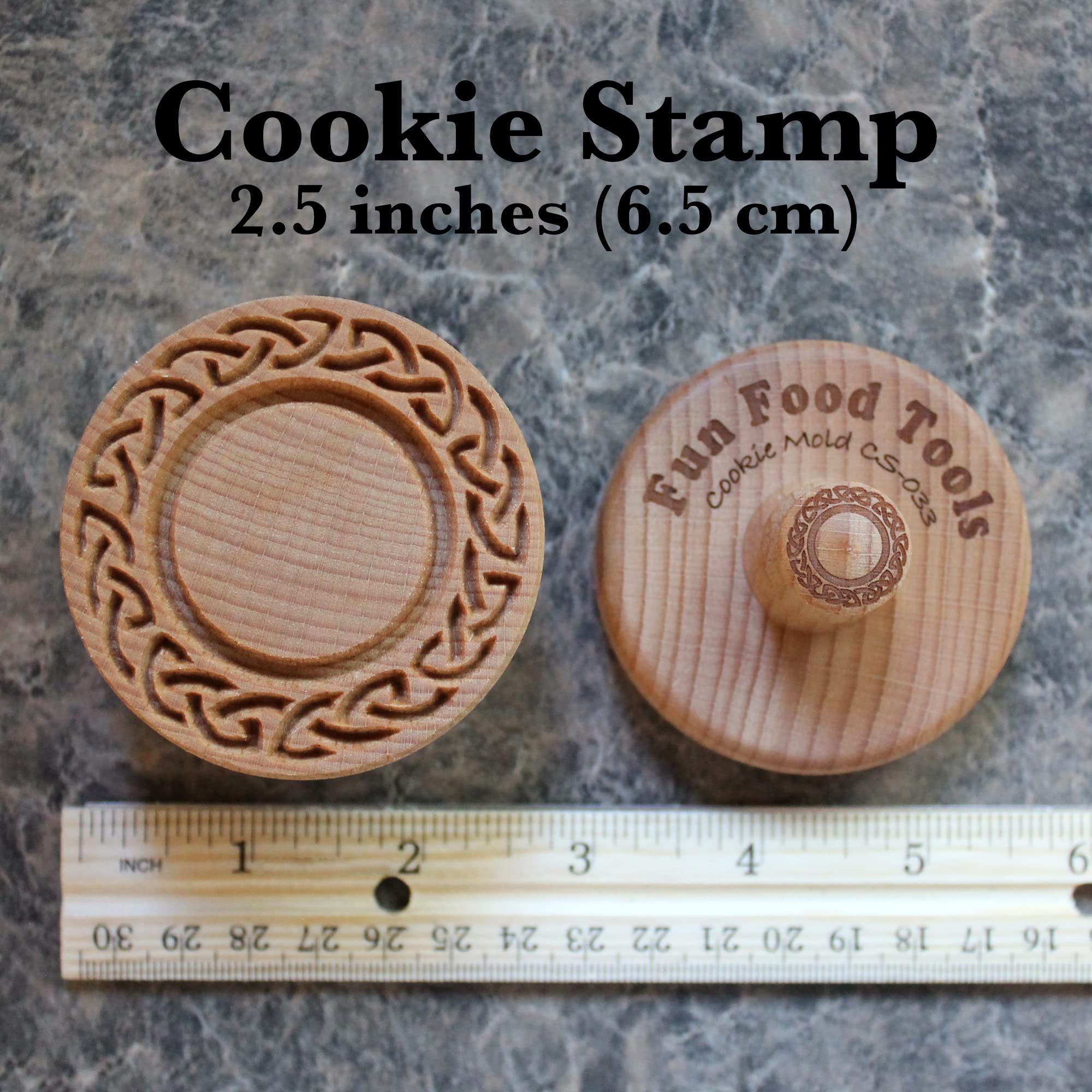 Fun Food Tools, Wood Cookie Stamp, 2.5 Inch (Celtic Frame CS-033)