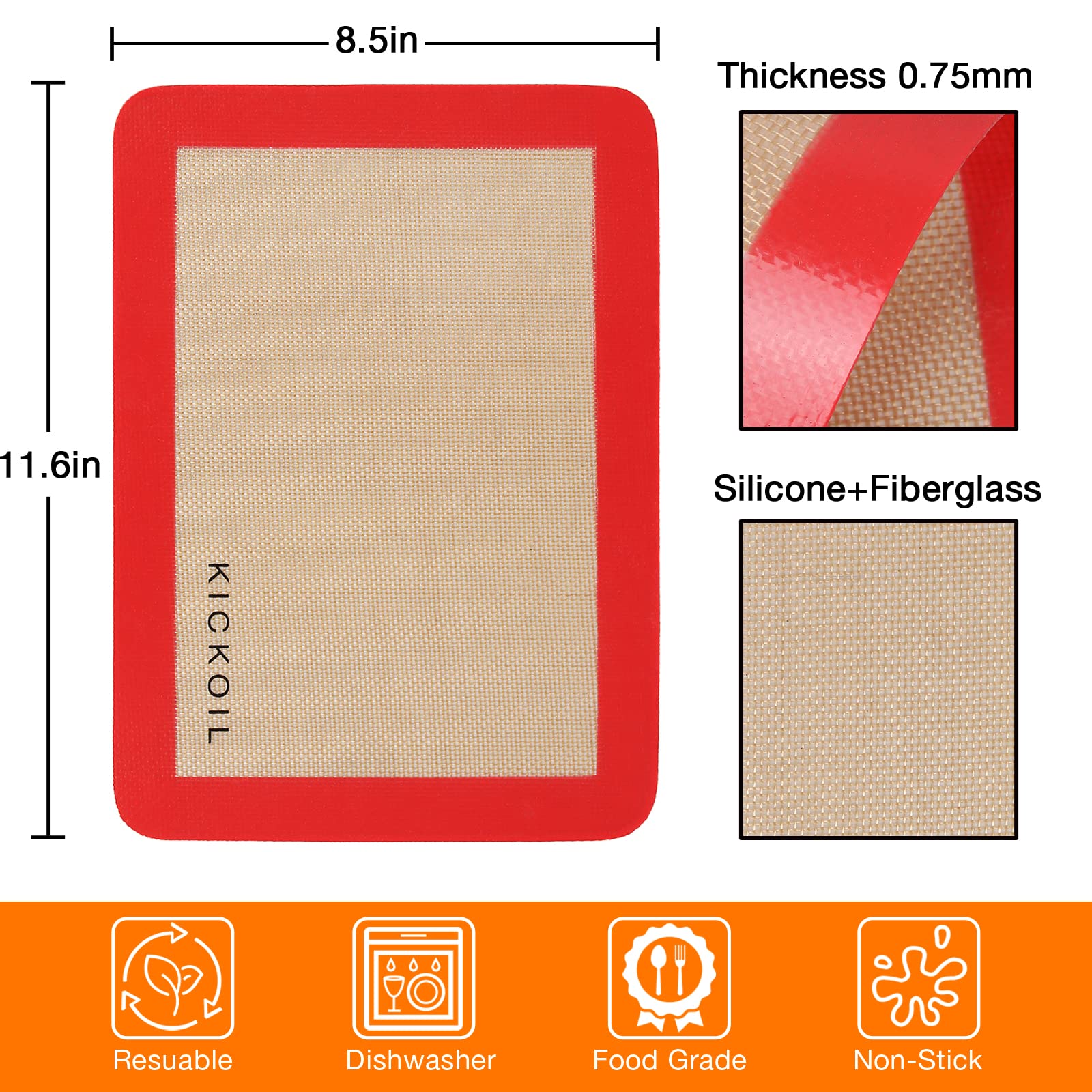 Silicone Baking Mats Set of 3, Non-Stick Reusable BPA-Free Oven Liners