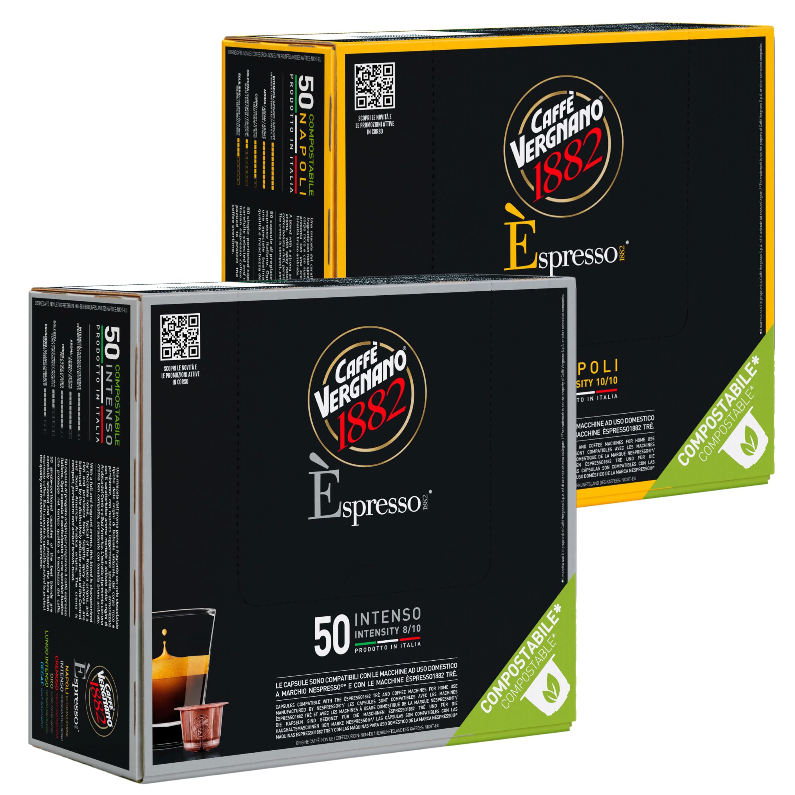 Caffe Vergnano Medium Roast Espresso Bundle - Original Line Machine Compatible Arabica Robusta Italian Coffee For Nespresso Coffee Machines, Intenso & Napoli - 50 of Each Flavor (100 Capsules)