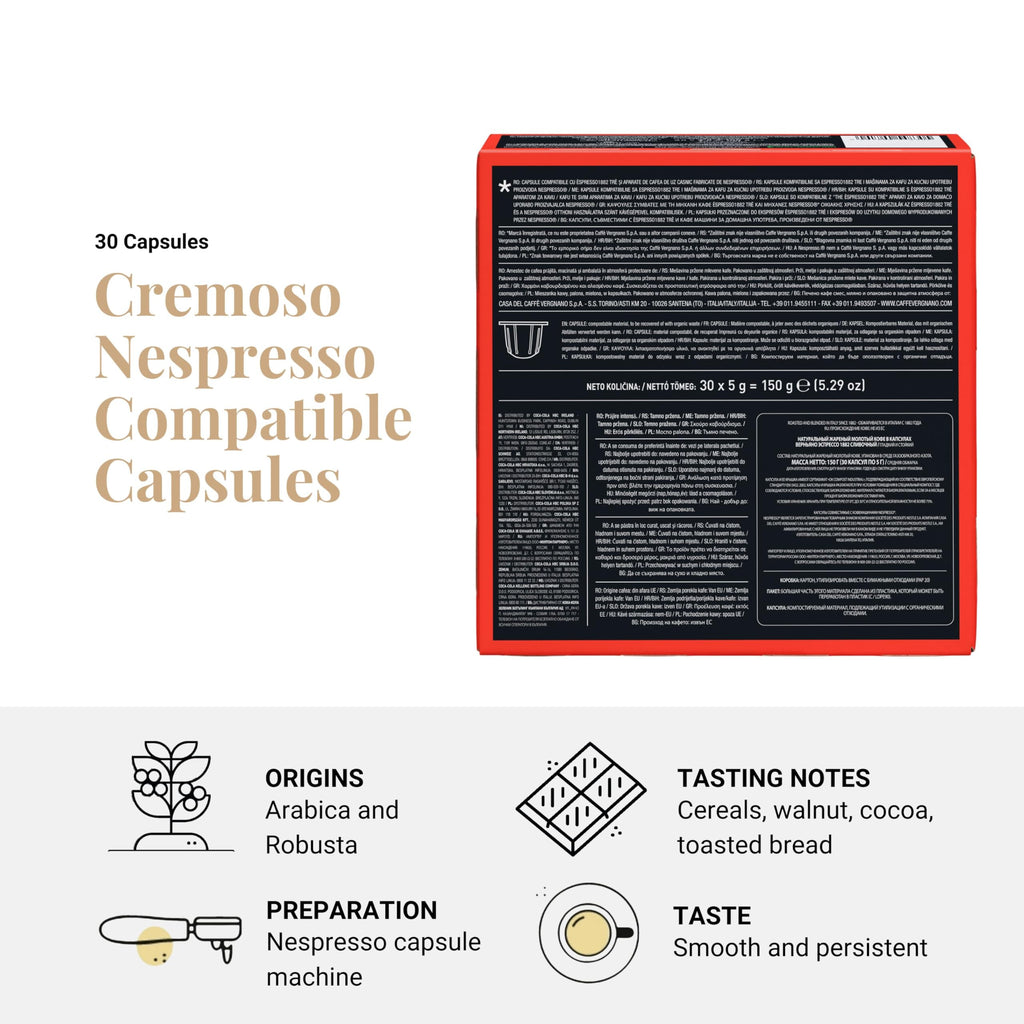 Caffe Vergnano Cremoso Espresso Pods, Nespresso Original Compatible, 30 Ct