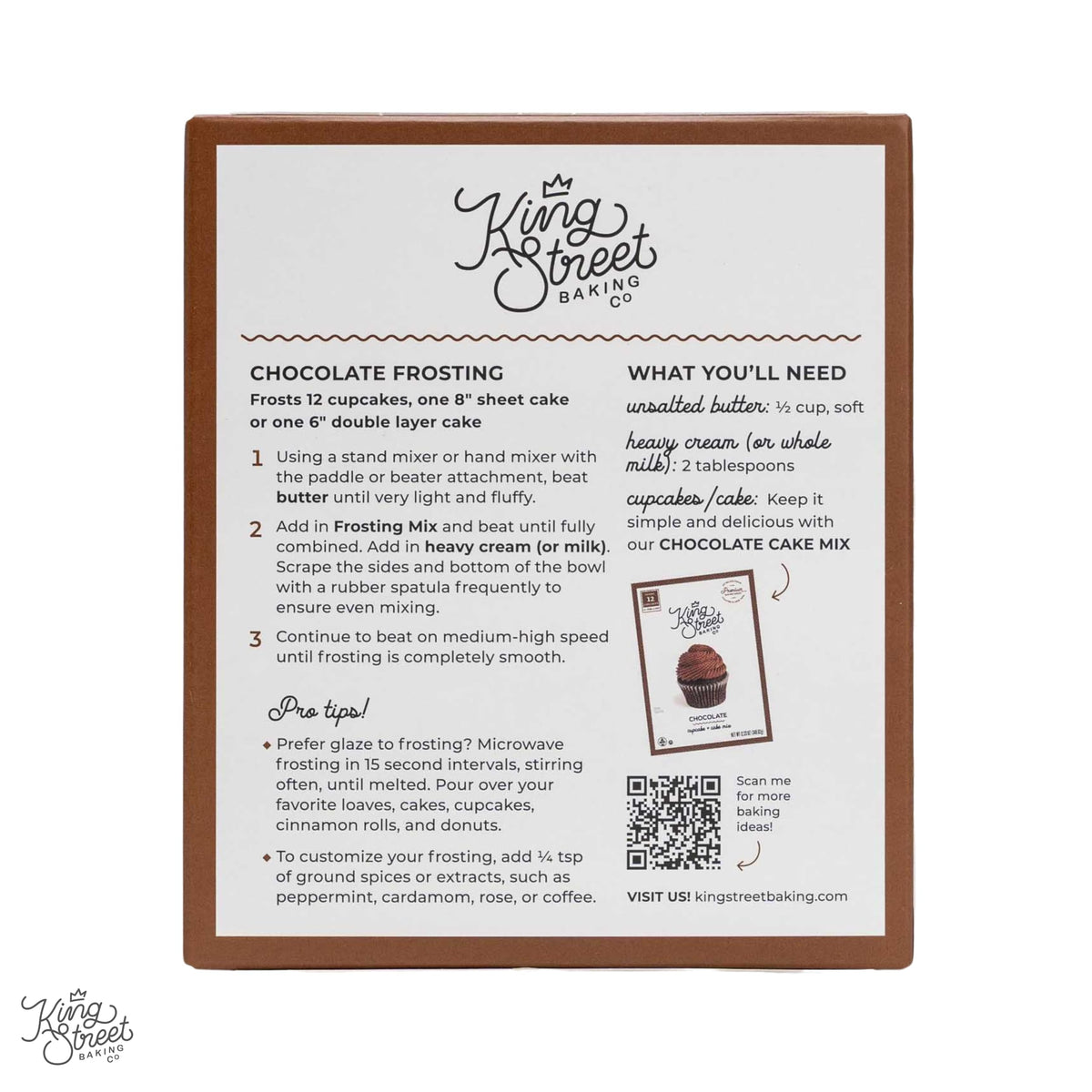King Street Baking Co Chocolate Frosting Mix: 3 Pack - 4 Ingredient Icing for Cake - Real Cocoa, Vanilla - Frosts 12 Cupcakes
