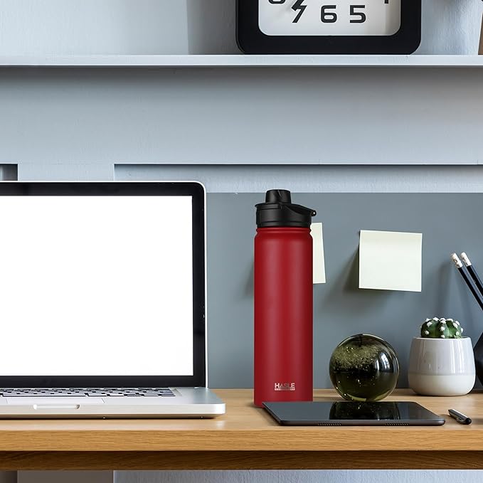 HASLE OUTFITTERS Insulated Water Bottle 22 oz Double Wall Stainless Steel Water Bottle Wide Mouth with Straw Lid & Spout Lid Keeps Cold or Hot(Red,8)