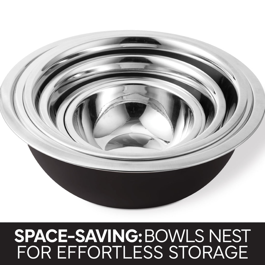 COOK WITH COLOR Stainless Steel Mixing Bowls Set - Nesting Bowls, 6 Pieces, Black