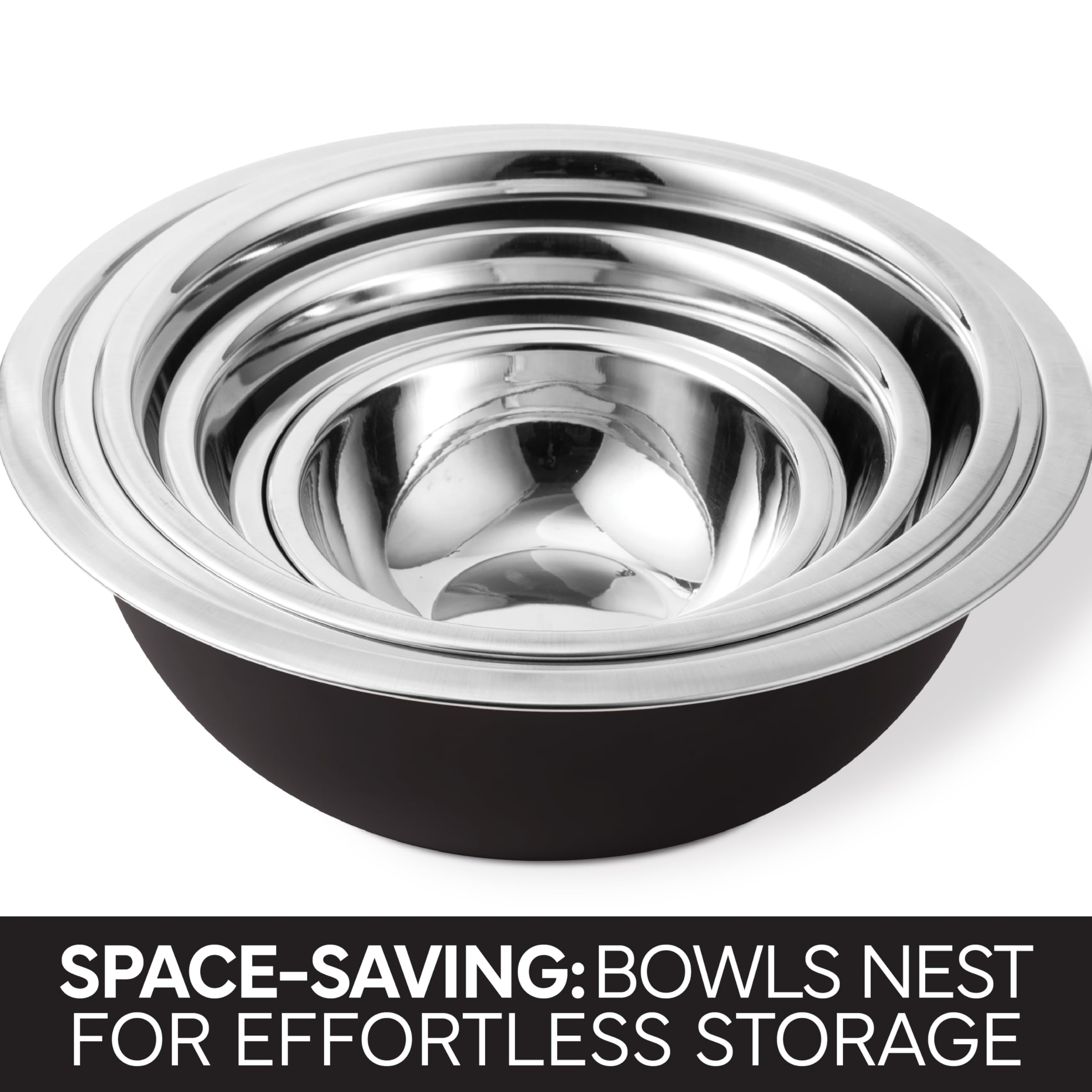 COOK WITH COLOR Stainless Steel Mixing Bowls Set - Nesting Bowls, 6 Pieces, Black