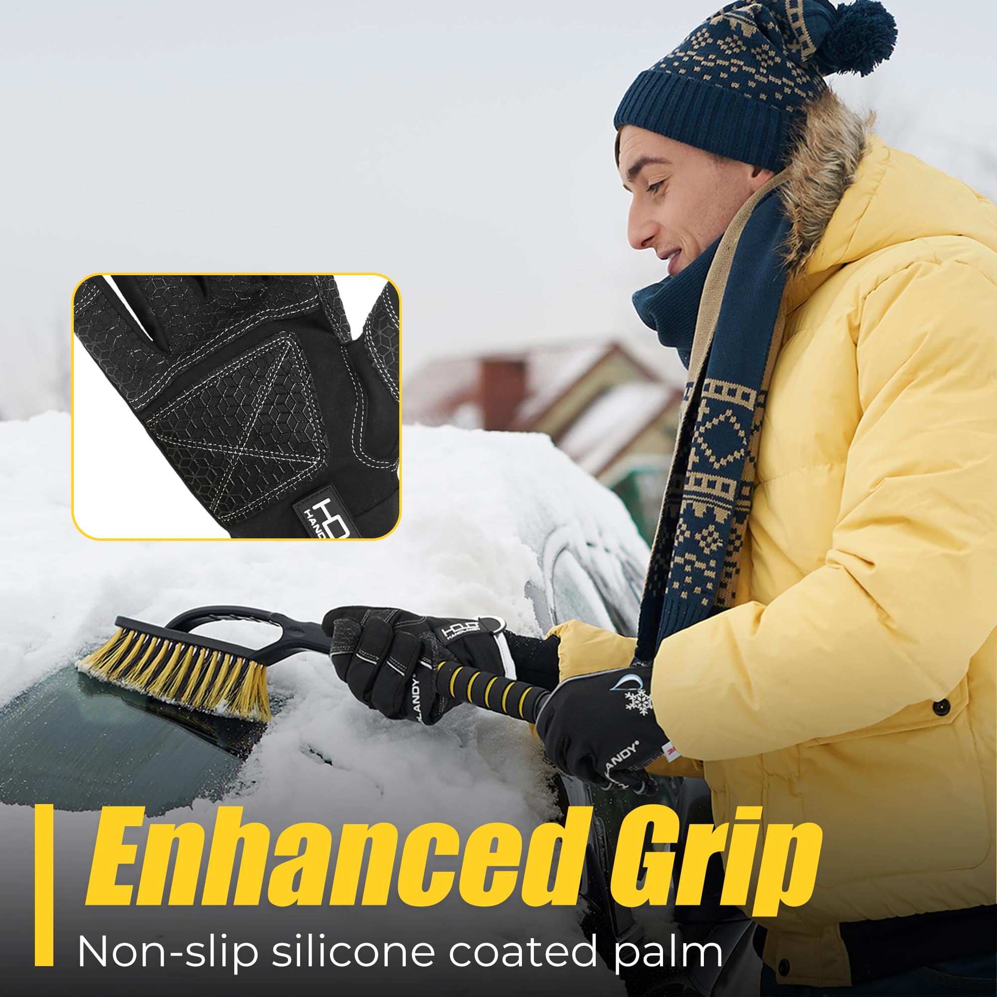 HANDLANDY Winter Work Gloves, 3M Thinsulate Waterproof Insulated Gloves, Warm Ski Glove for Shoveling Snow Outdoor, Gifts for Men Women