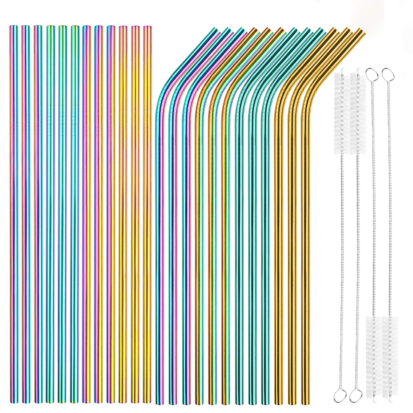 Tomorotec 24 PCS Straight & Bent Stainless Steel Straws for Tumblers, 10.5”