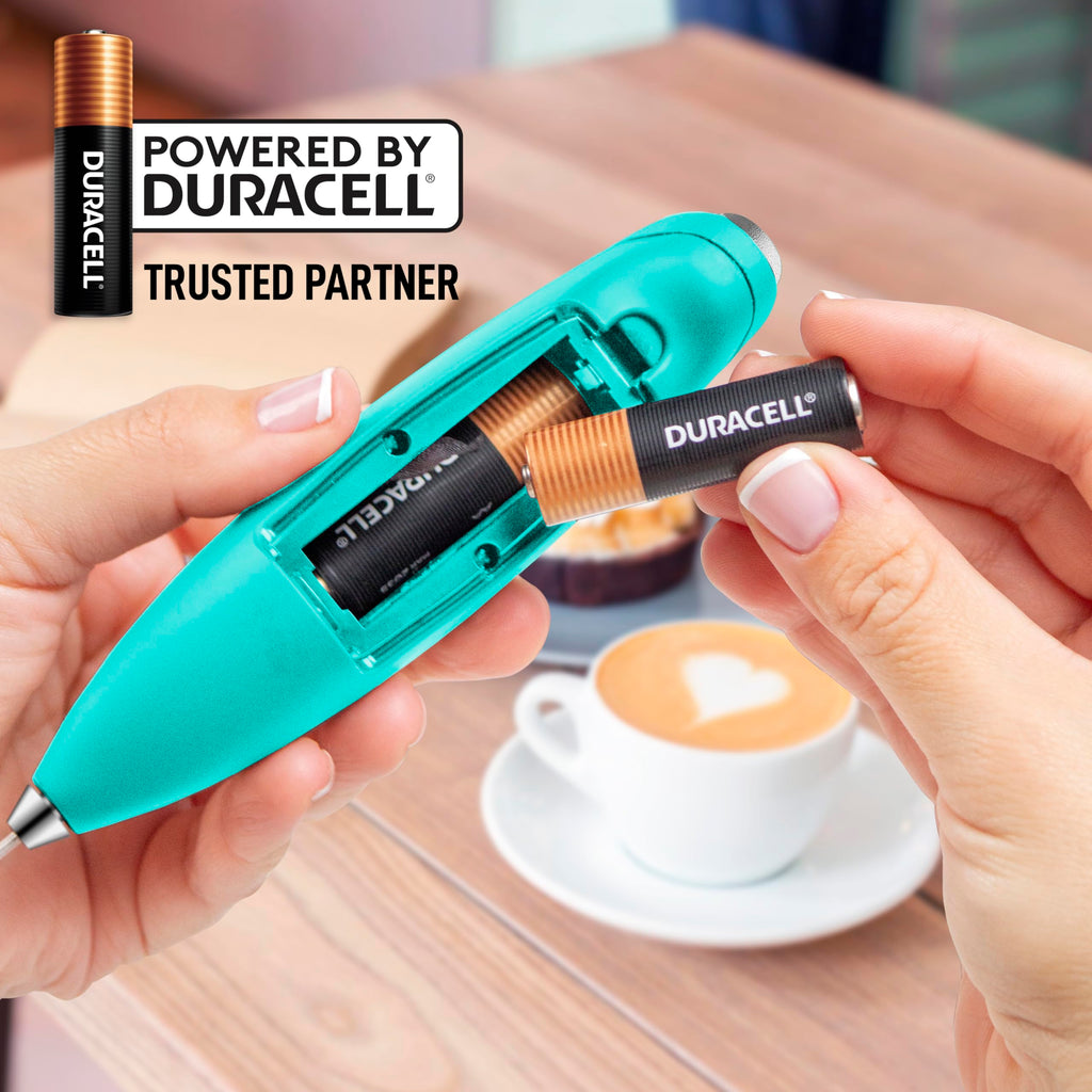 Zulay Kitchen Powerful Milk Frother Wand With Duracell Batteries - Ultra Fast Handheld Drink Mixer - Electric Whisk Foam Maker for Coffee, Lattes, Cappuccino & Matcha - Z1 Motor - Aqua
