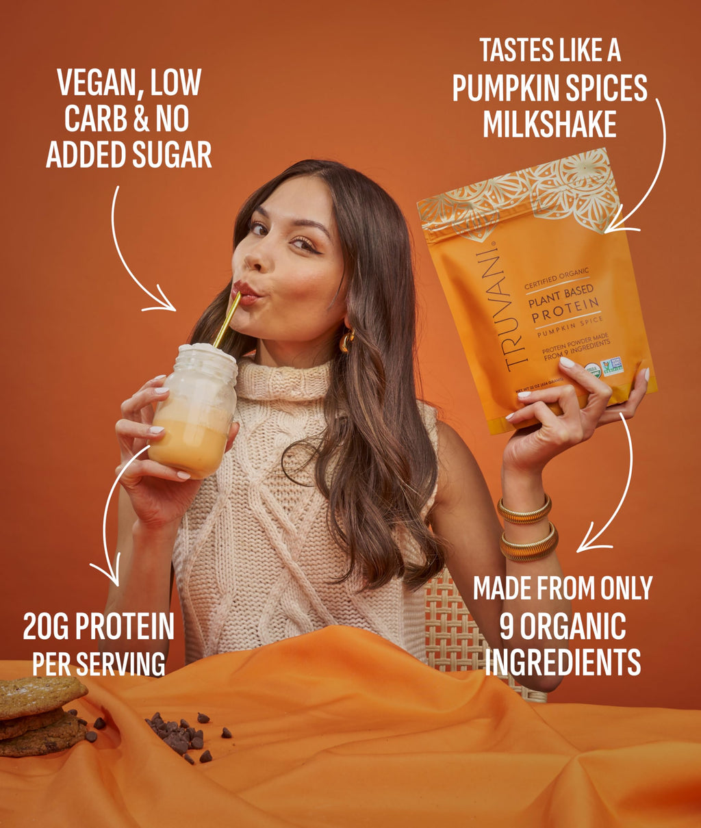 Truvani Organic Plant Based Protein Powder | Pumpkin Spice | 10 Servings