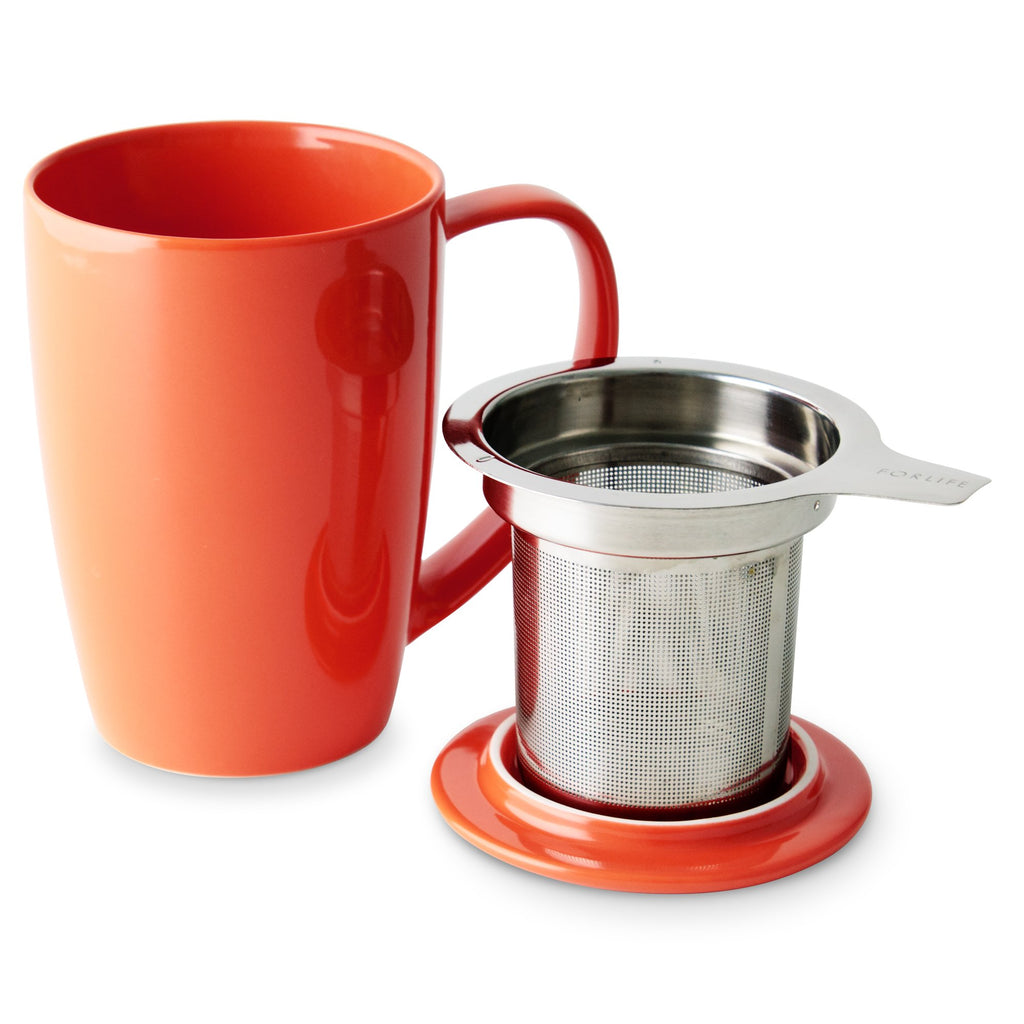 FORLIFE Curve Tall Tea Mug with Infuser and Lid 15 ounces, Carrot