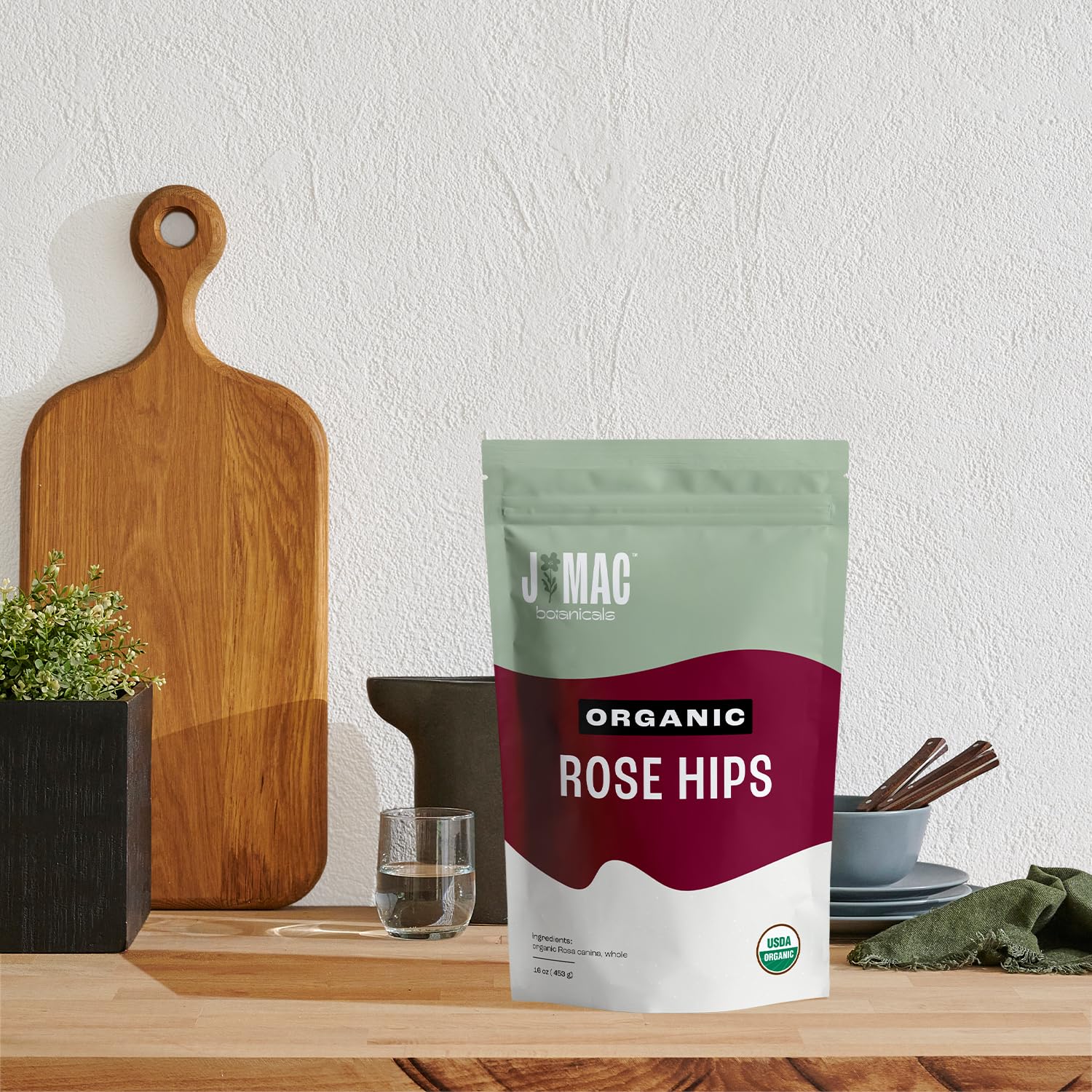 J MAC BOTANICALS Organic Rose Hips (1 lb Bag) Whole, natural dried rose hips for herbal tea, rosehips, rosehip tea, packaged in the USA