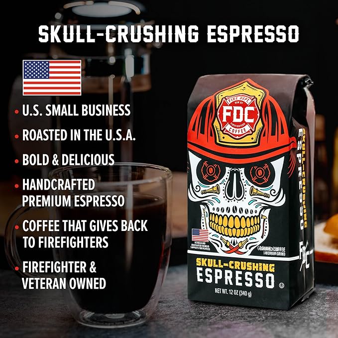 Fire Department Coffee Skull-Crushing Espresso Ground Coffee-12oz,Pack of 2