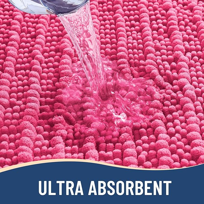 Arotive Luxury Chenille Bathroom Rug Mat, Extra Soft Thick Absorbent Shaggy Bath Rugs, Non-Slip Machine Wash Dry, Plush Bath Mats for Bathroom, Shower and Tub, 30x20, Deep Pink