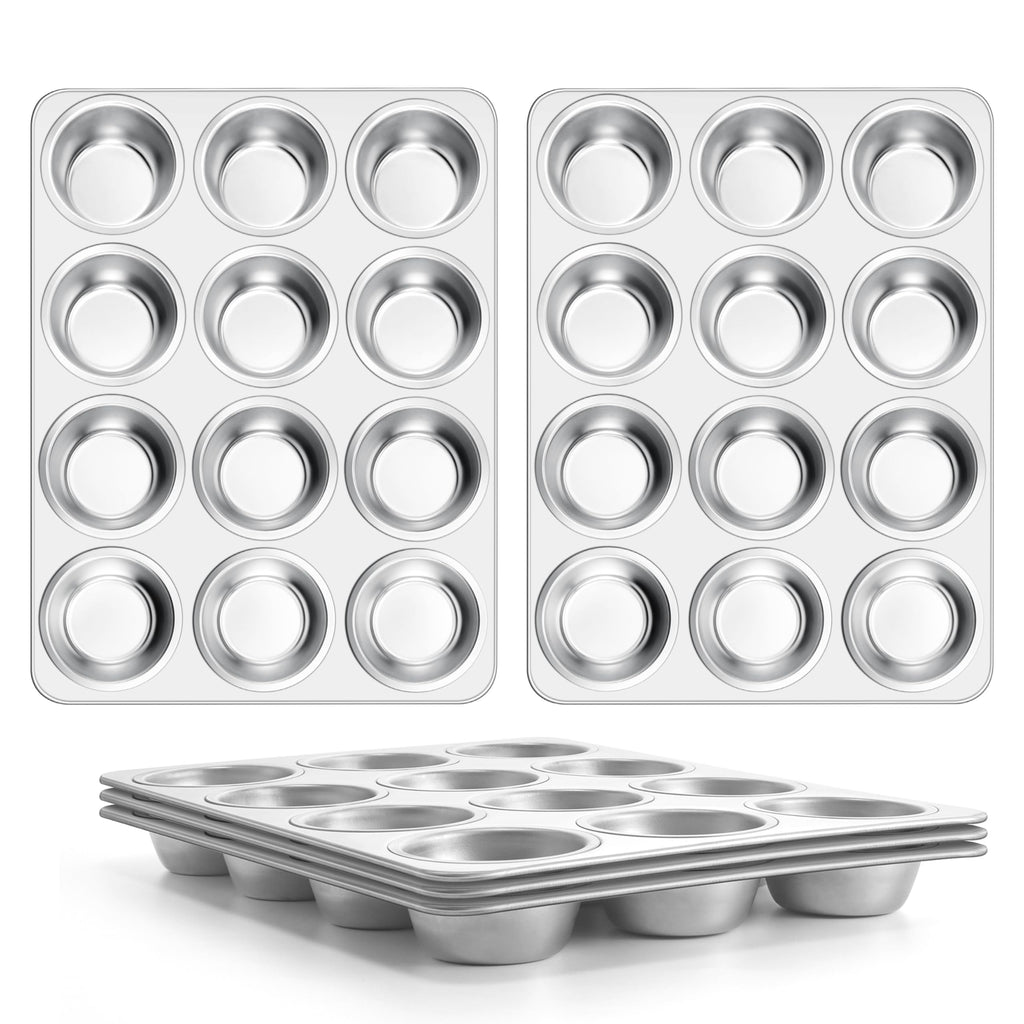 E-far Muffin Pan 12-Cup, Stainless Steel Cupcake Pan for Oven