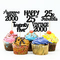 Gyufise 30Pcs Vintage 2000 Cupcake Toppers Glitter 25th Birthday Cake Decorations - Black